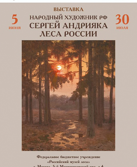 Афиша выставки работ Сергея Андрияки в Русском музее леса.